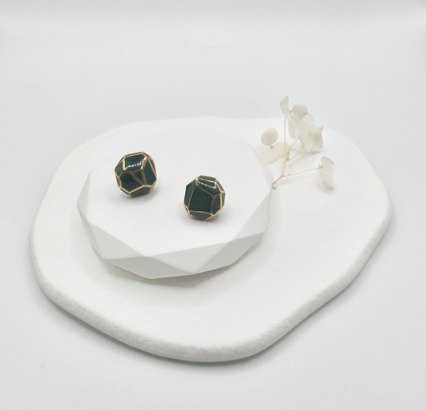 Button Porcelain Earrings - Deep Green