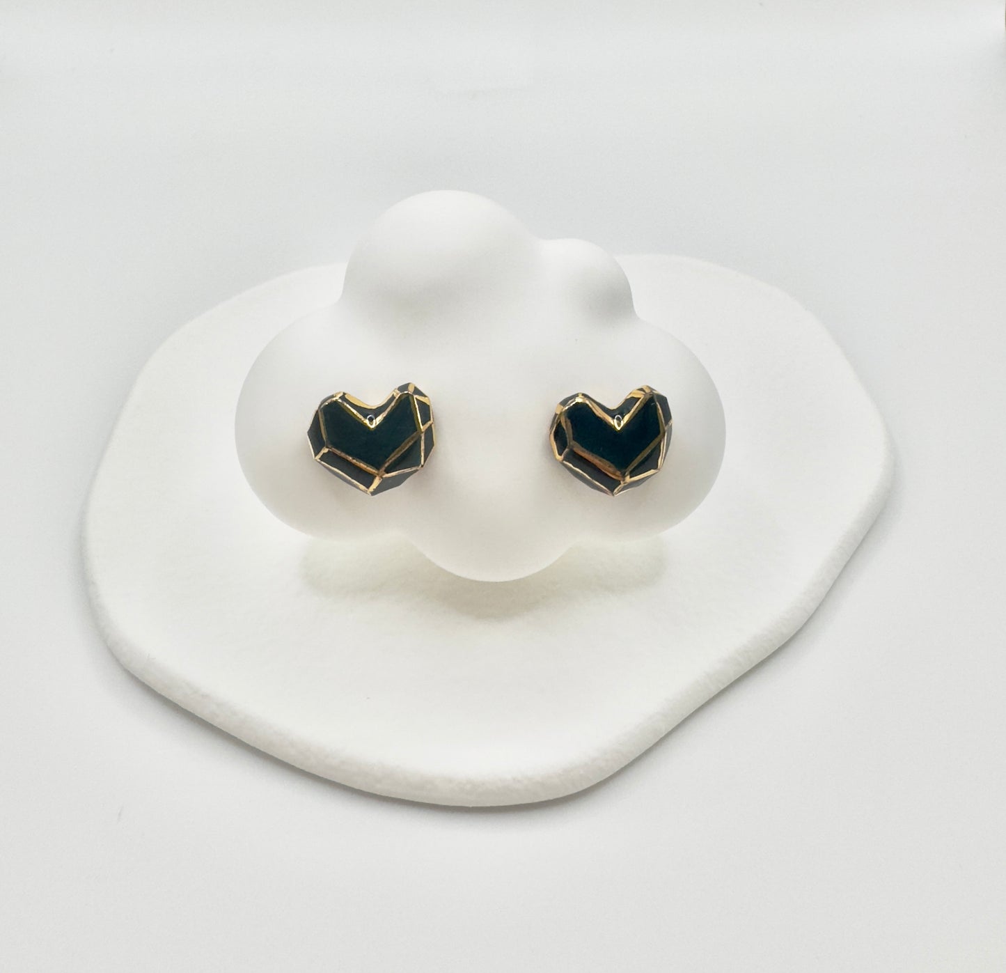 Heart Button Porcelain Earrings - Deep Blue