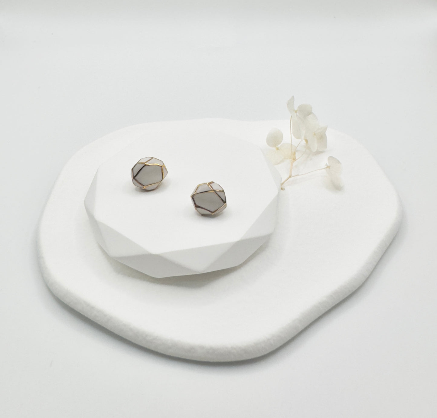 Button Porcelain Earrings - White