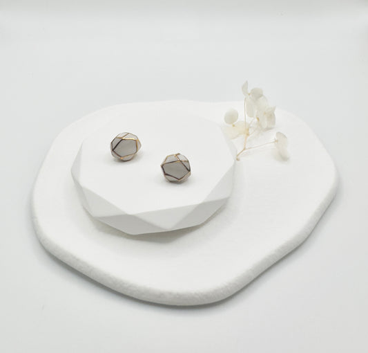 Button Porcelain Earrings - White