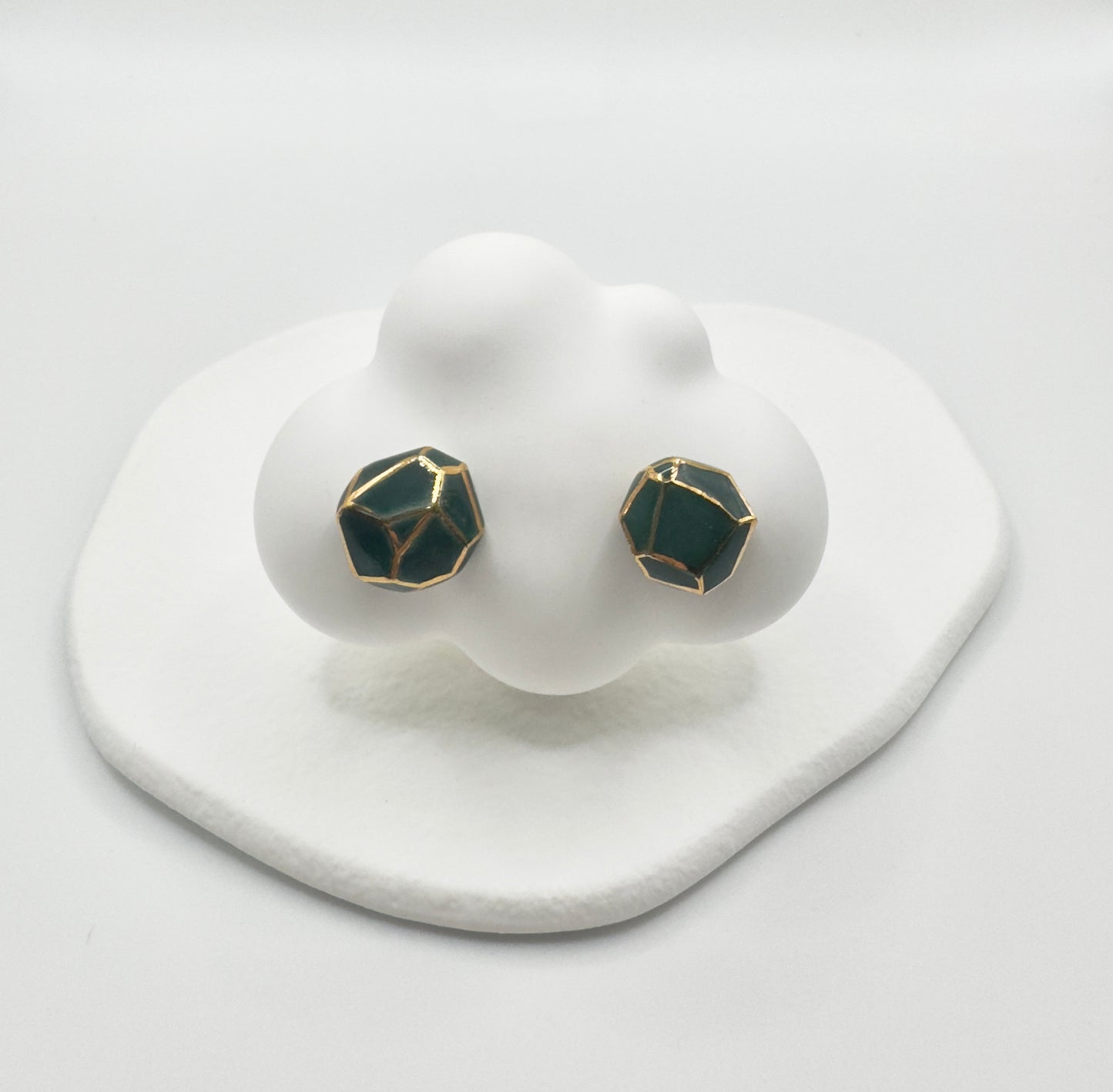 Button Porcelain Earrings - Deep Green