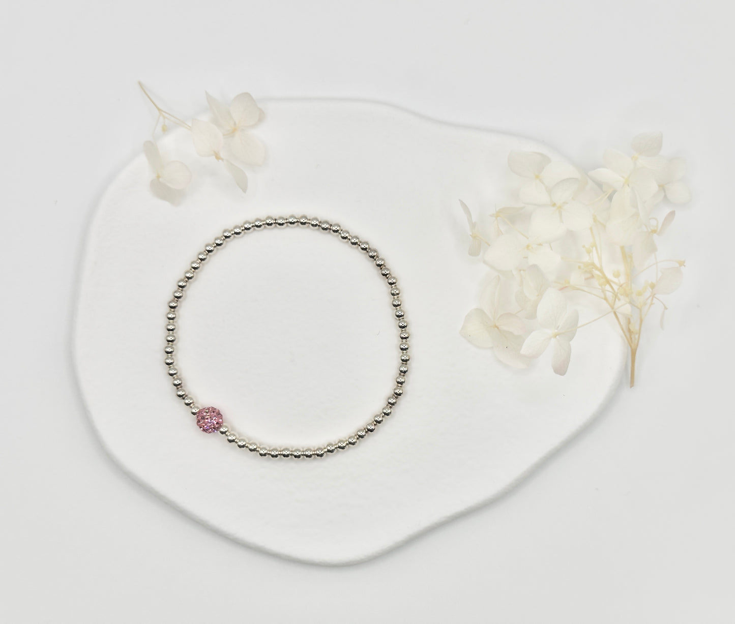 Single Crystal Ball Bracelet - Light Pink