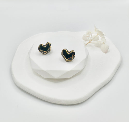 Heart Button Porcelain Earrings - Deep Blue