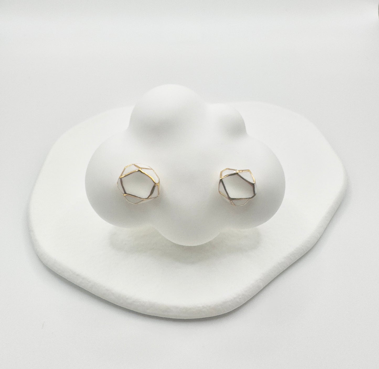 Button Porcelain Earrings - White